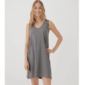 PACT Sz S Organic Cotton V Neck Sleeveless Tank Dress Gray Gorpcore Minimalist